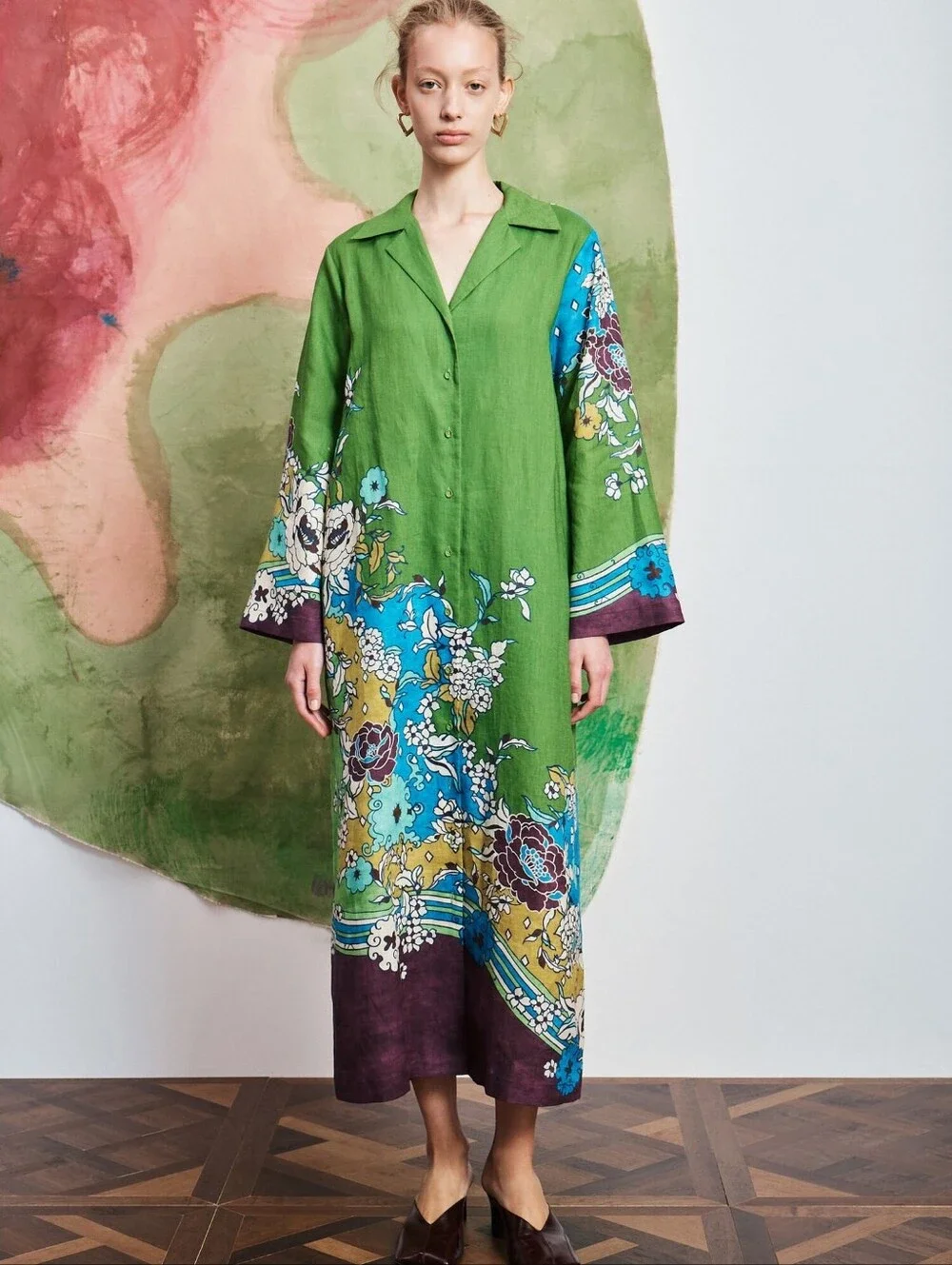 ALEMAIS Nanci belted floral-print linen midi dress